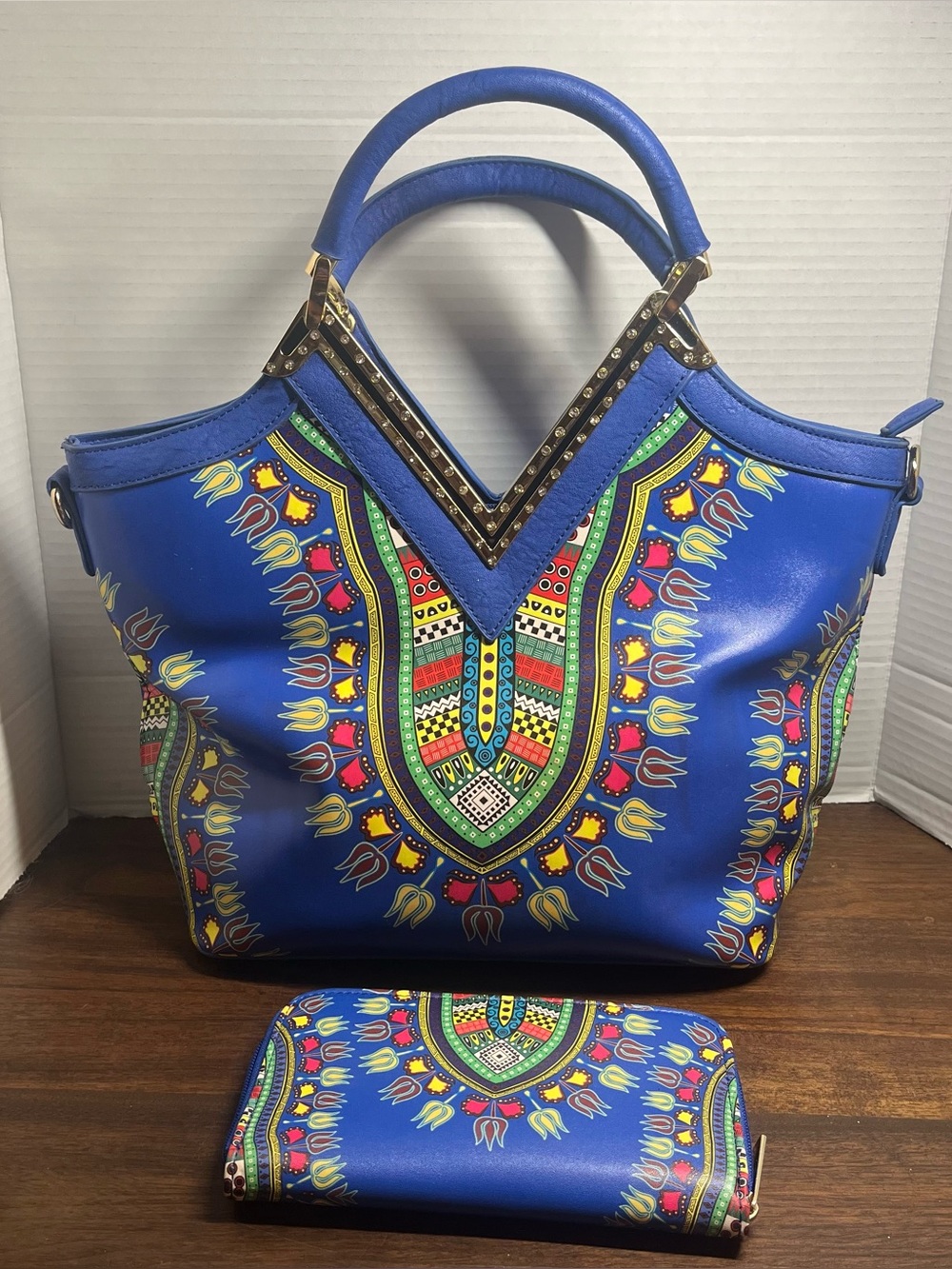 African/Dashiki Style Handbag & Matching Wallet ( Blue) cowgirl trendy